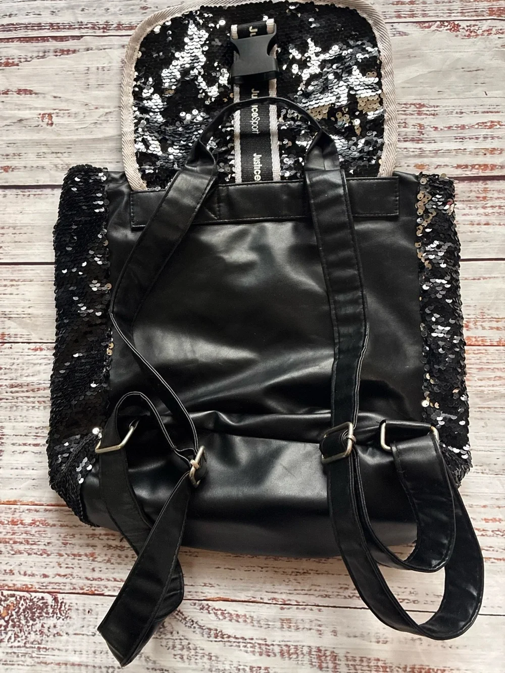 Justice SportBlack Sequin Mini Backpack Y2K